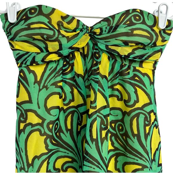 Women's Milly Green Silk Pleated Strapless Back Zip Closure Short Sheath Dress 2 - Picture 3 of 12